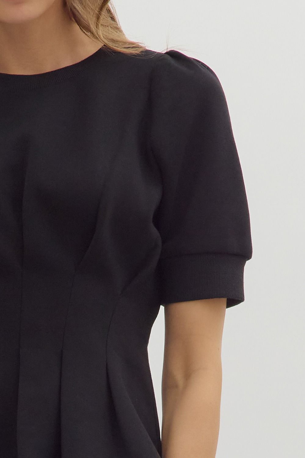 French Terry Pleated Flared Hem Top