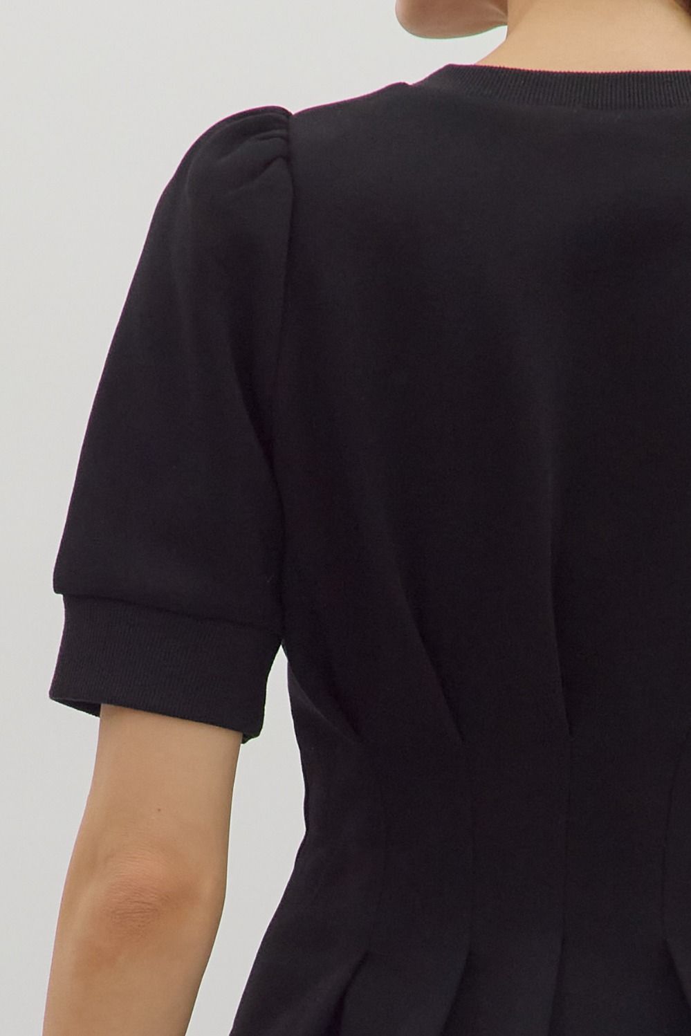 French Terry Pleated Flared Hem Top