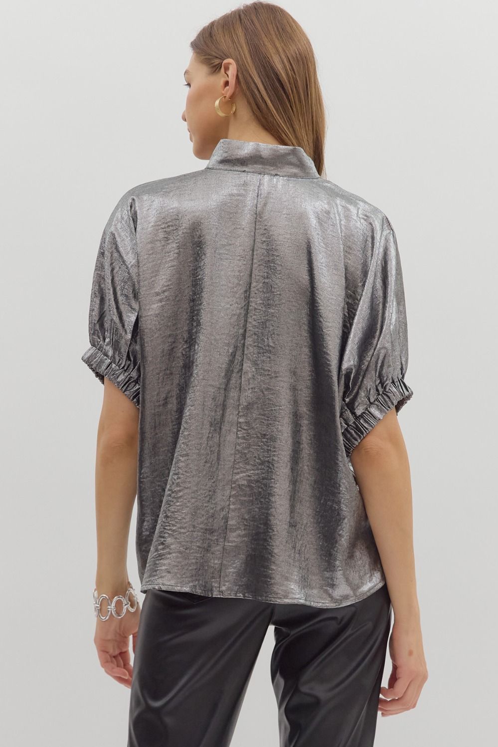 Metallic V-neck Dolman Top