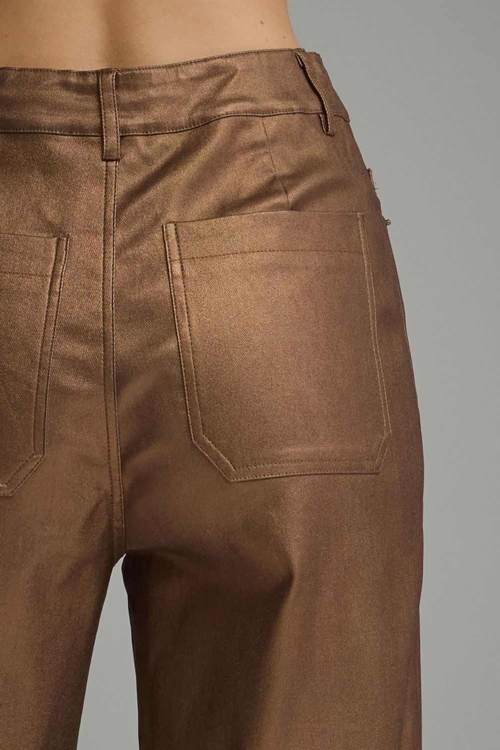 Metallic Brown Coated Wide Leg Pants