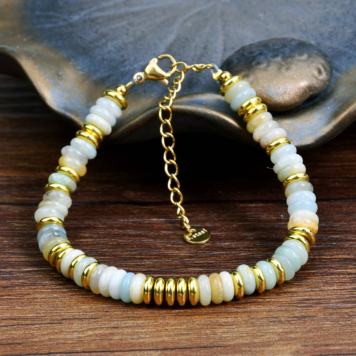 Boho Colorful Stone Beaded Gold Accent Bracelet