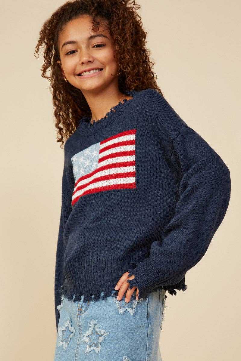 Girls Distressed Old Glory Graphic Sweater
