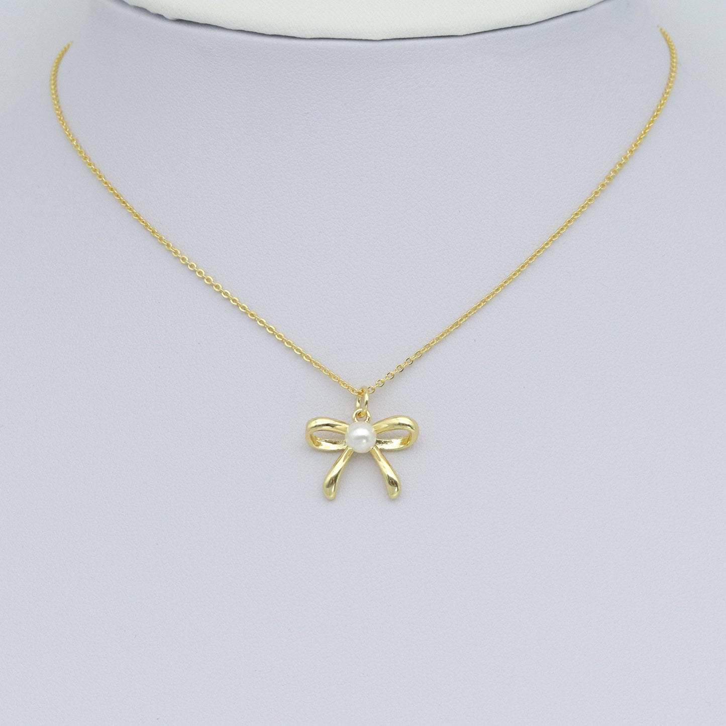 Gold White Pearl Bowknot Charm Pendant