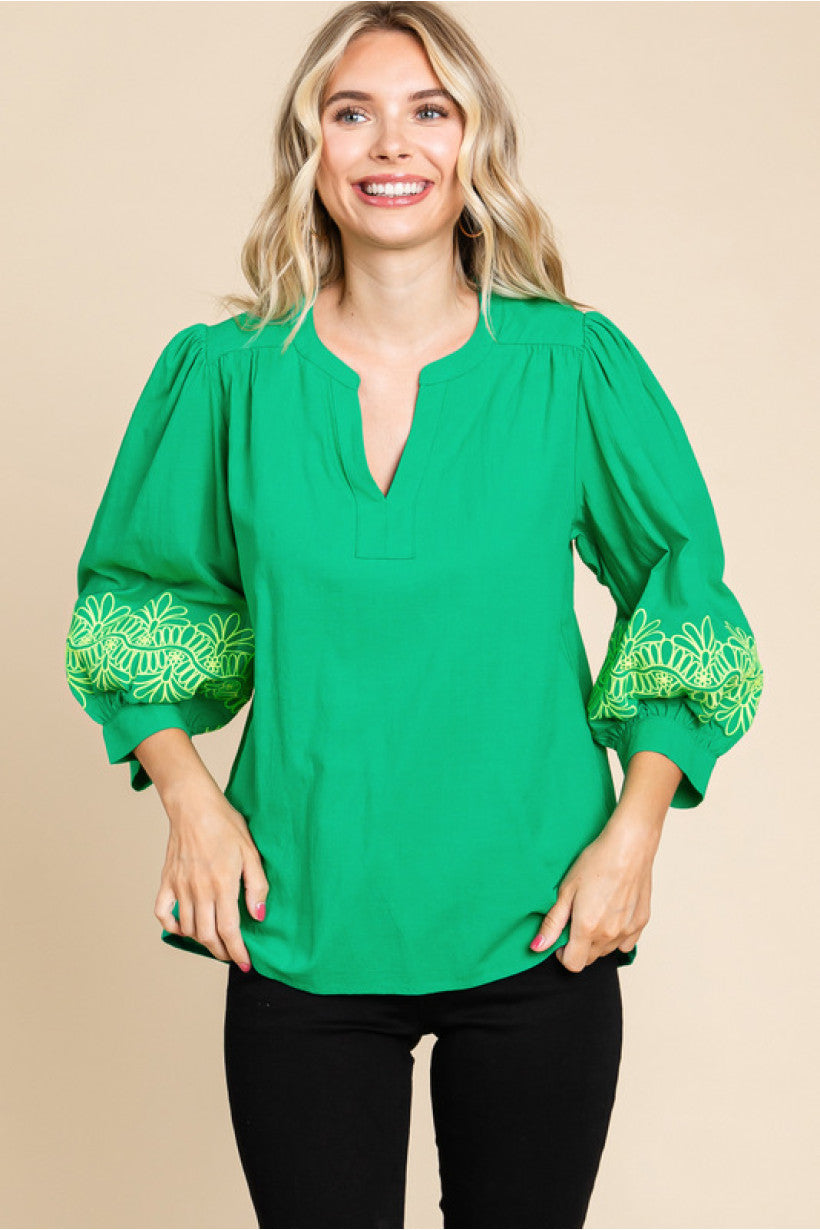 Verdant Embroidered Sleeve Top