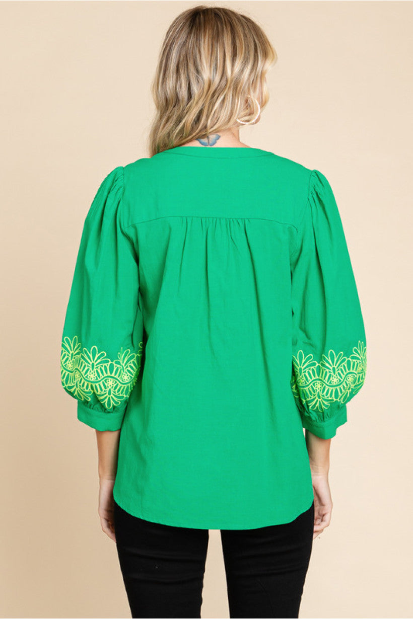 Verdant Embroidered Sleeve Top