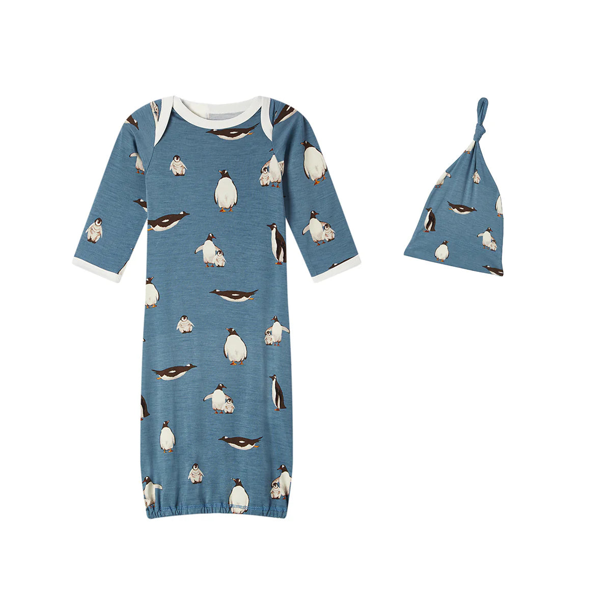 Penguin Luxe Stretch Newborn Gown & Hat Set