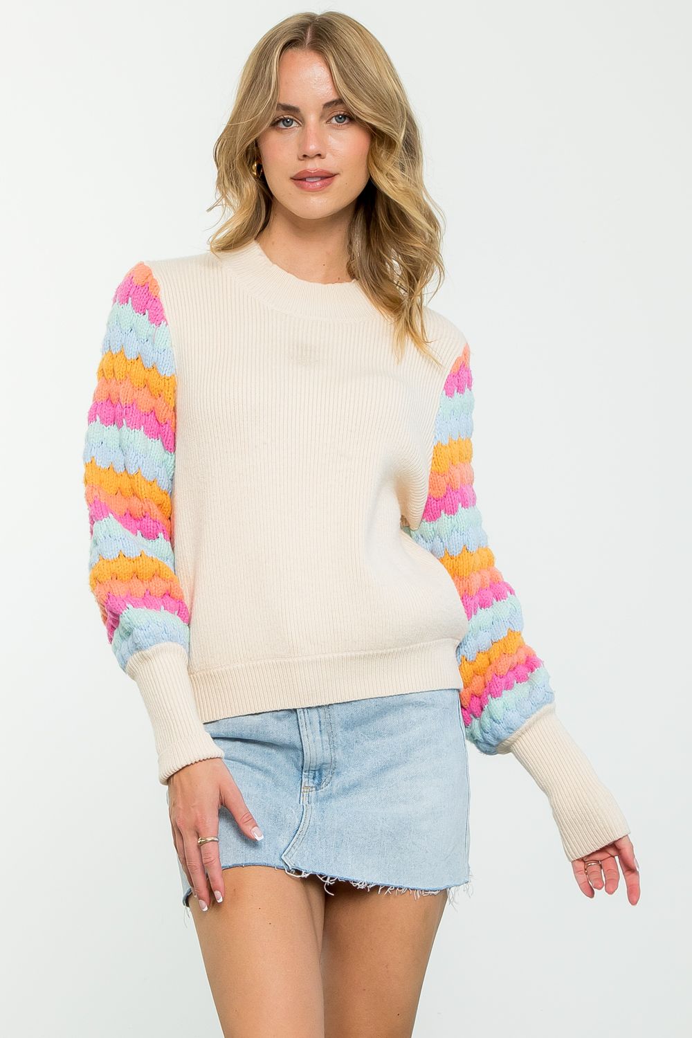 Multi Color Sleeve Knit Sweater