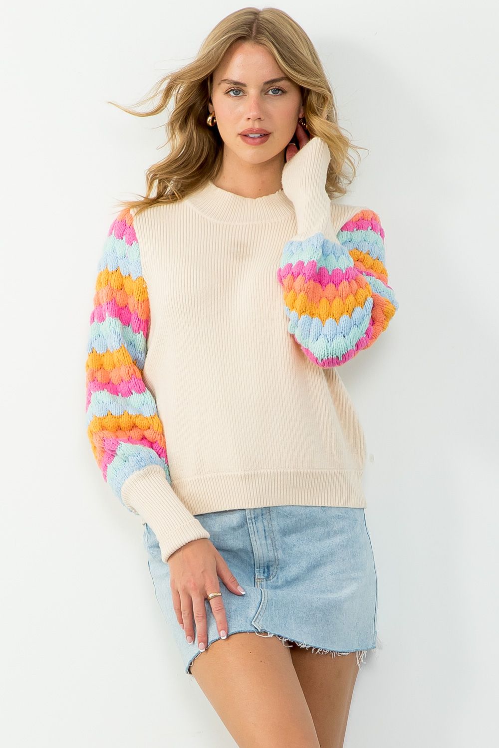 Multi Color Sleeve Knit Sweater
