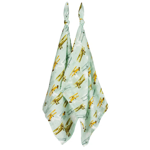 Vintage Planes Organic Cotton Muslin Two-Piece Burp Cloth Set