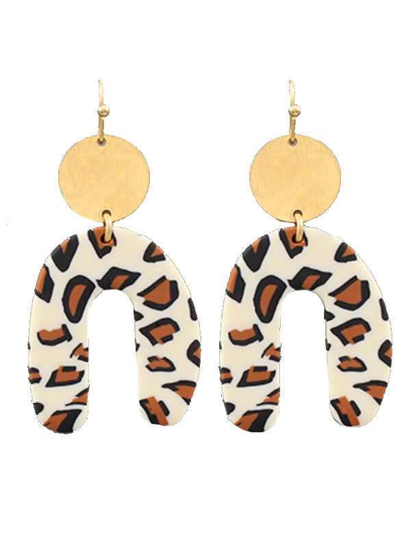 Arch Shape Leopard Print Clay Disk Earrings