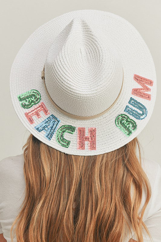 BEACH BUM Sequin Letter Panama Hat