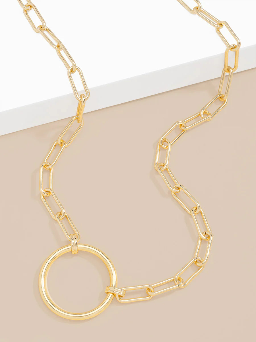Circle Charm Link Long Necklace