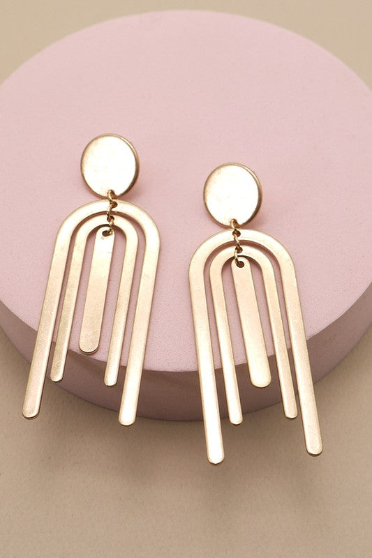 Double U Drop Circle Post Earrings