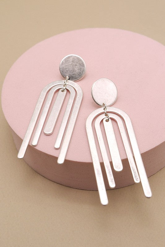 Double U Drop Circle Post Earrings