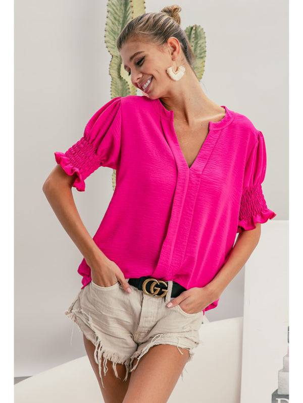 Emmie Smocked Sleeve Top 4 Colors