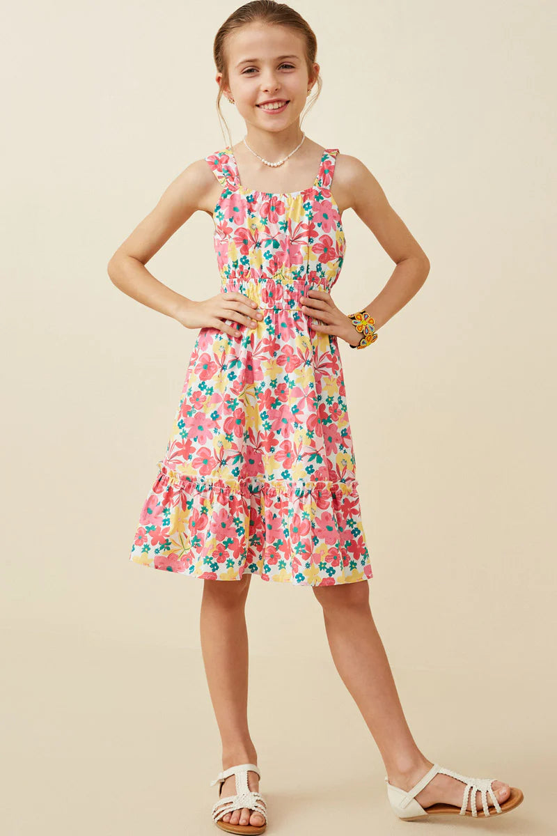Floral Cinch Waist Poplin Tank Dress