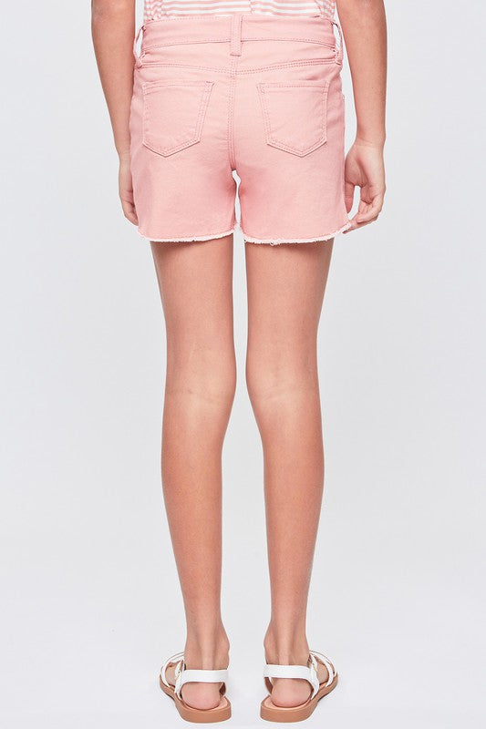 Girls Mid-Rise Twill Shorts With Fray Hem
