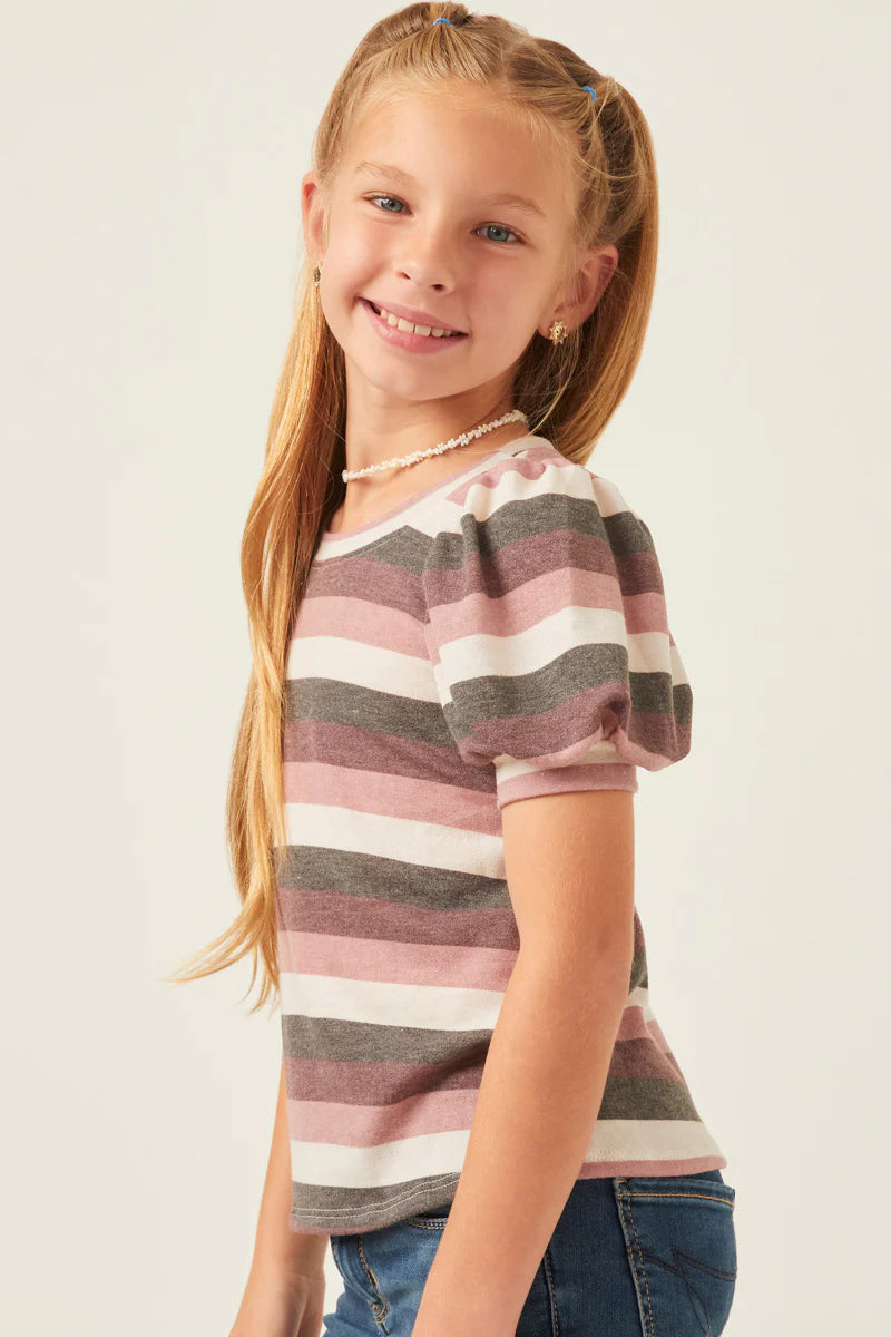 Girls Stripe Terry Puff Sleeve Tee