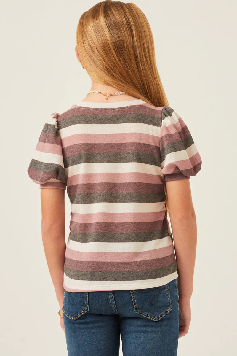 Girls Stripe Terry Puff Sleeve Tee