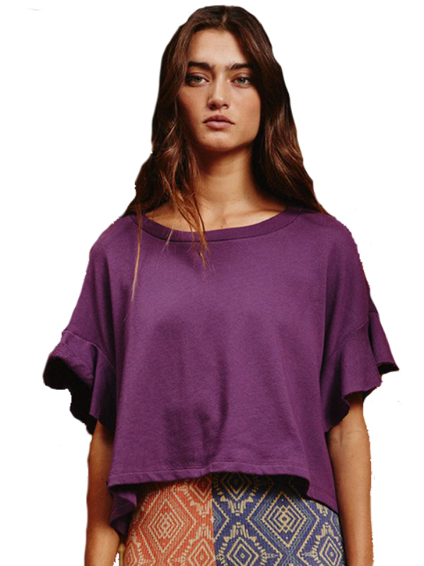 Ruffled Soft Knit Cropped Top