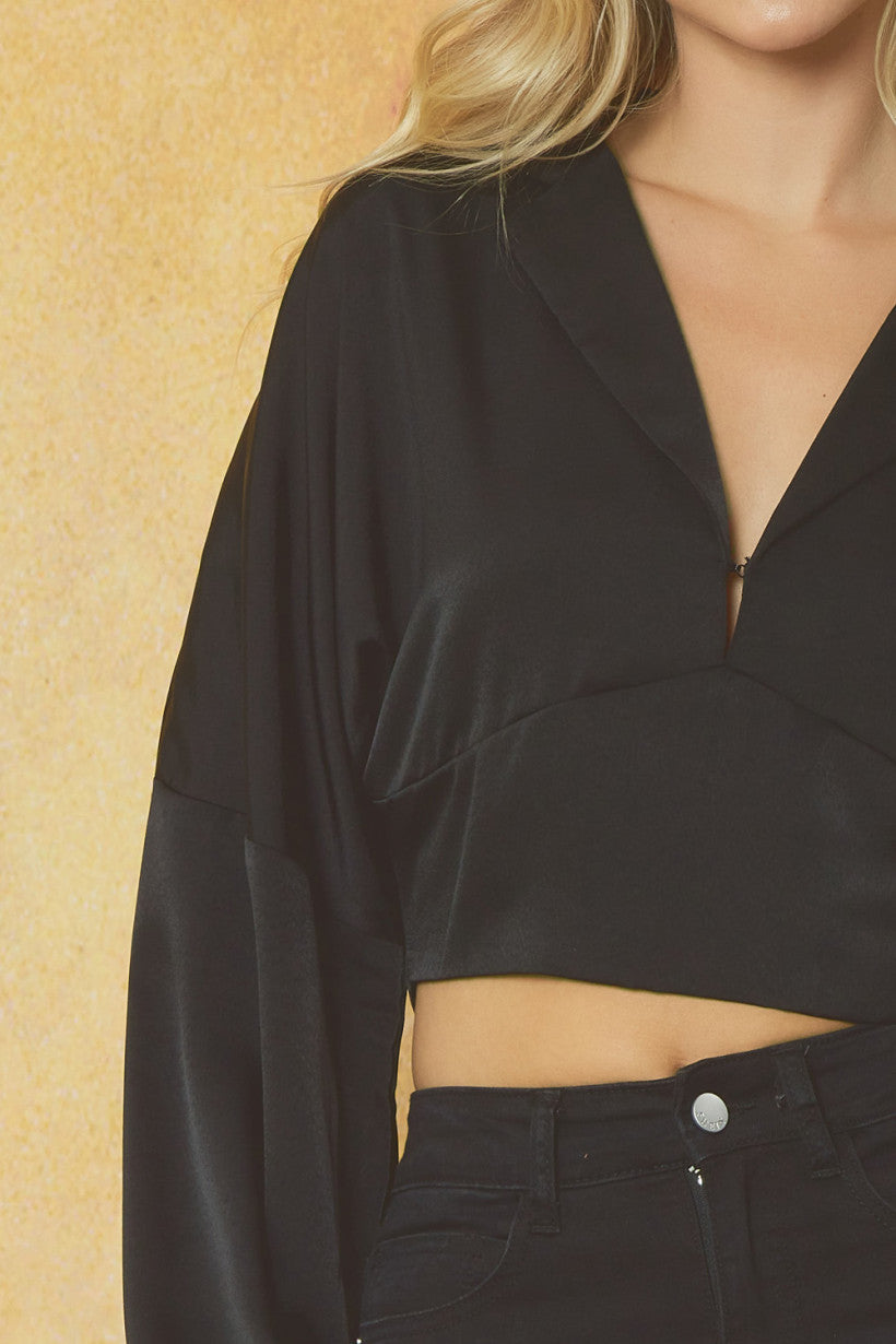 Satin V-Neck Collard Blouse