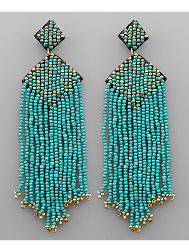 Seed Bead Tassel Rhombus Earrings