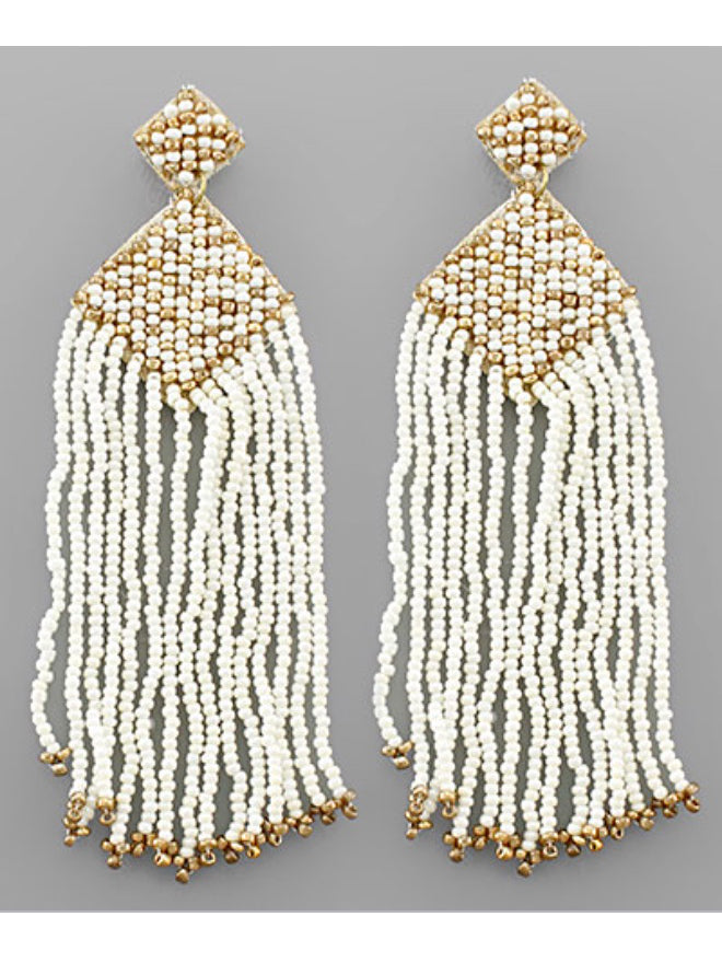 Seed Bead Tassel Rhombus Earrings