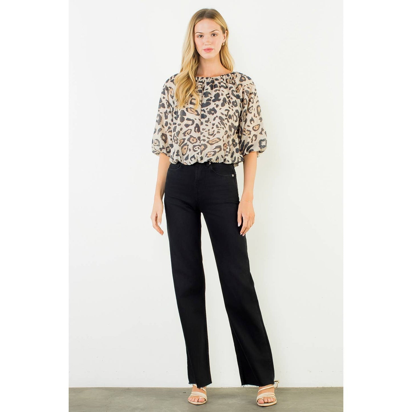 THML Animal Print Puff Sleeve Top