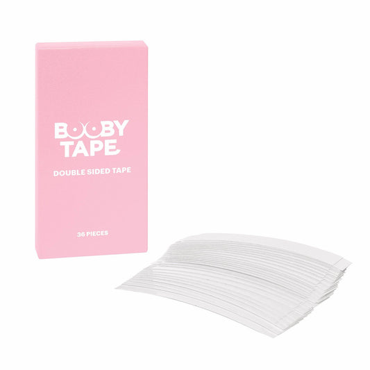 Pink packaging of Booby Tape with white tapes on a white background
