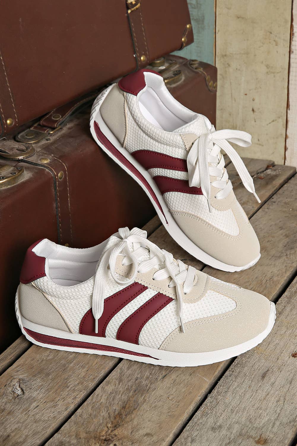 Garnet & White Lace-up Sneakers