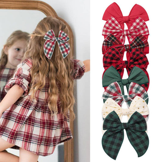 Vintage Plaid Bow Tail Hair Clip for Kids_CWAHA6677