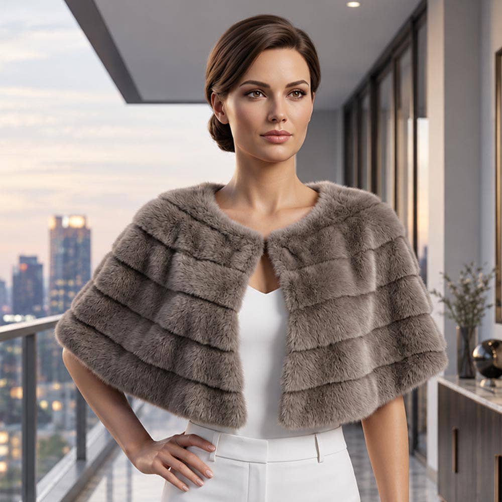Plush Faux Fur Layered Cape Wrap