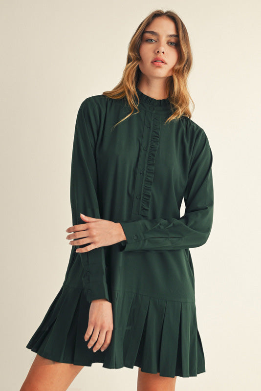 Pleated Hem Solid Shift Dress