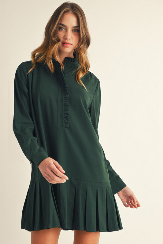 Pleated Hem Solid Shift Dress