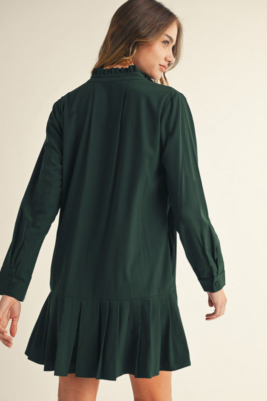 Pleated Hem Solid Shift Dress