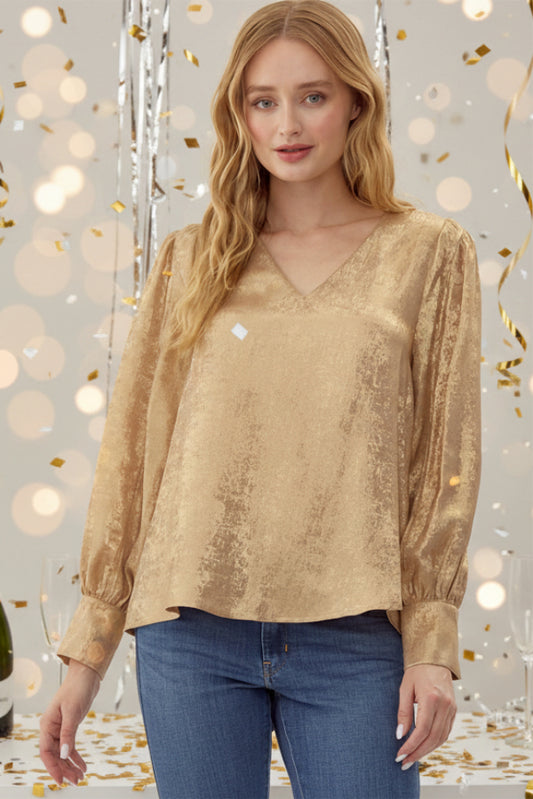 Gold Metallic Long Sleeve Top