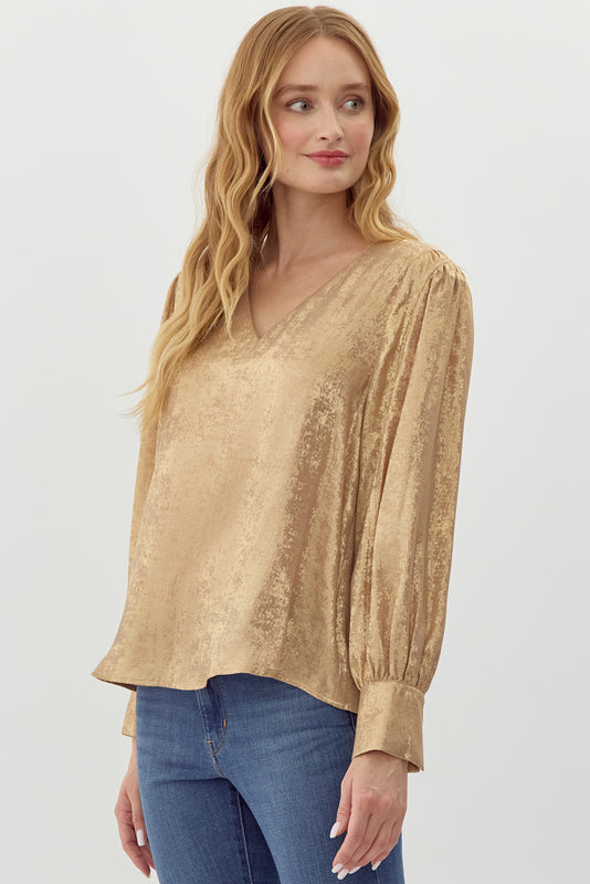 Gold Metallic Long Sleeve Top