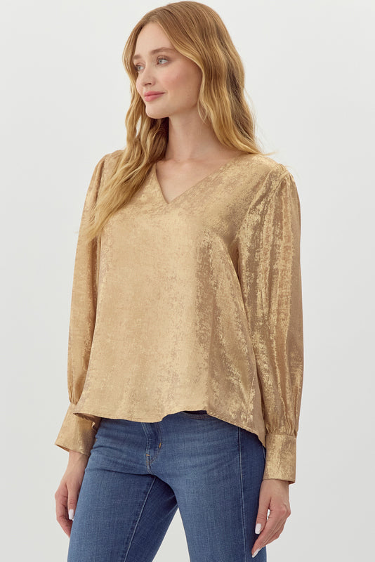 Gold Metallic Long Sleeve Top