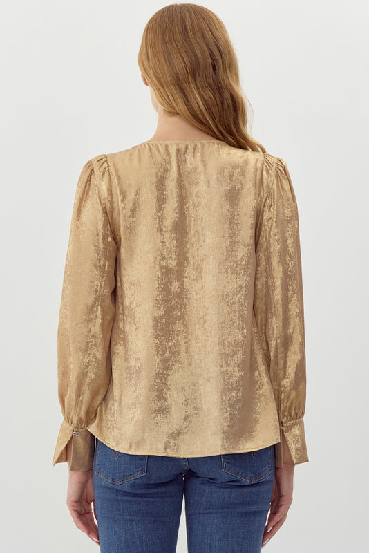 Gold Metallic Long Sleeve Top