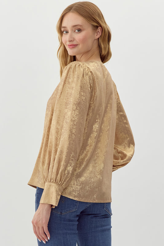 Gold Metallic Long Sleeve Top