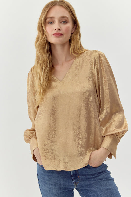 Gold Metallic Long Sleeve Top