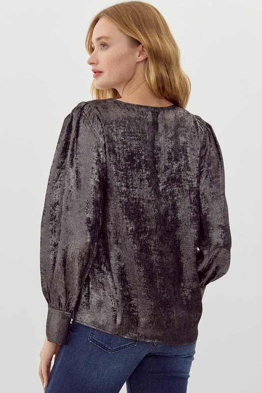 Black Metallic Long Sleeve Top