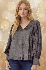 Black Metallic Long Sleeve Top