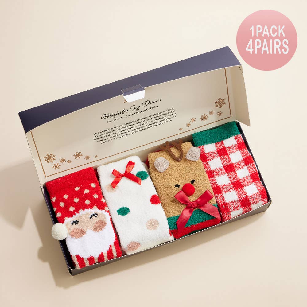 4 Pairs - Santa Reindeer Christmas Bundle Gift Socks Set