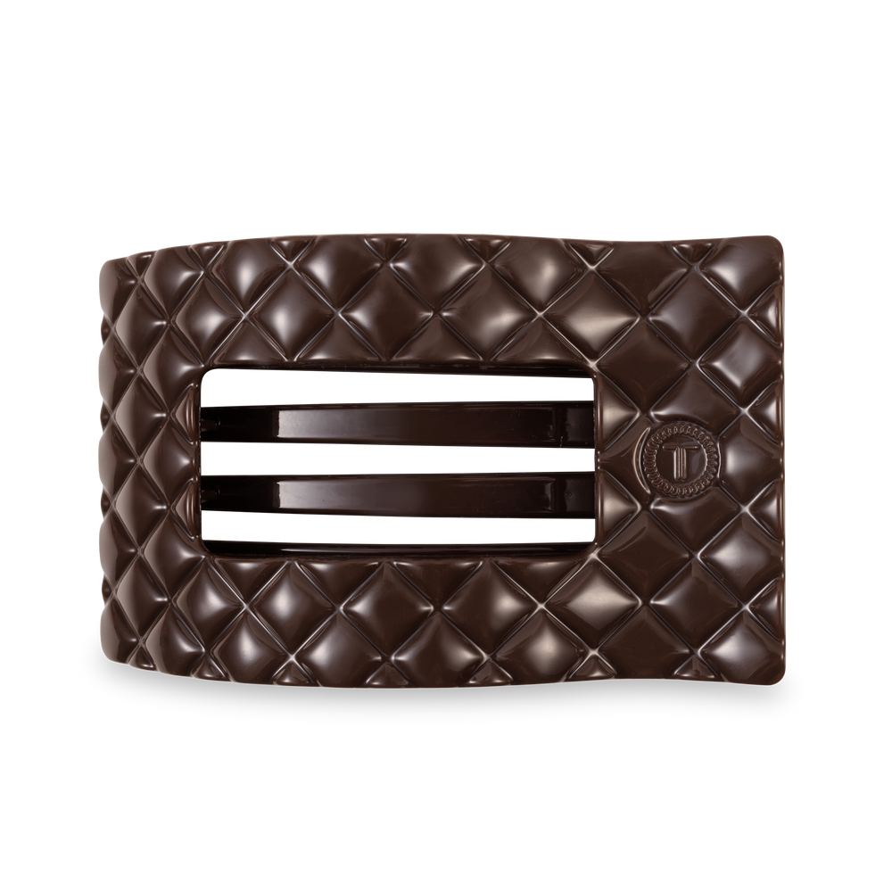 TELETIES - Flat Rectangle Hair Clip | Large | Truly Taupe Quilted