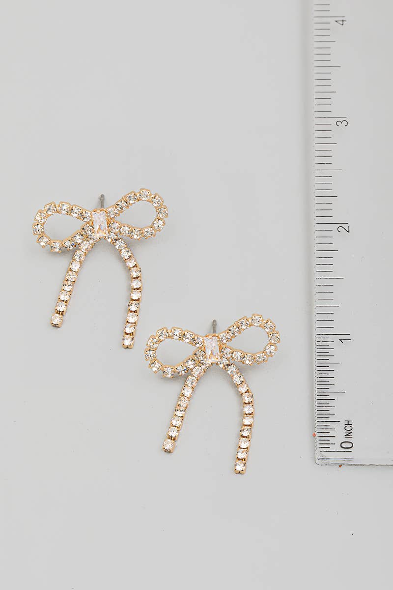 Elegant Rhinestone Ribbon Bow Earrings