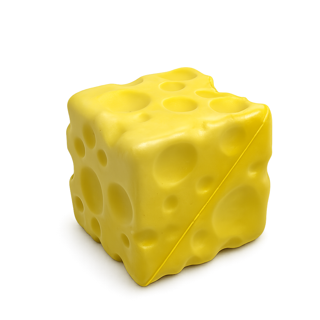Yellow cube-shaped object resembling cheese on a white background