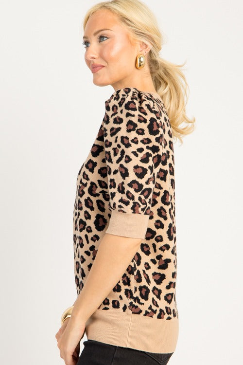 Puff Sleeve Leopard Sweater
