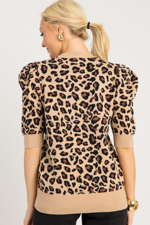 Puff Sleeve Leopard Sweater