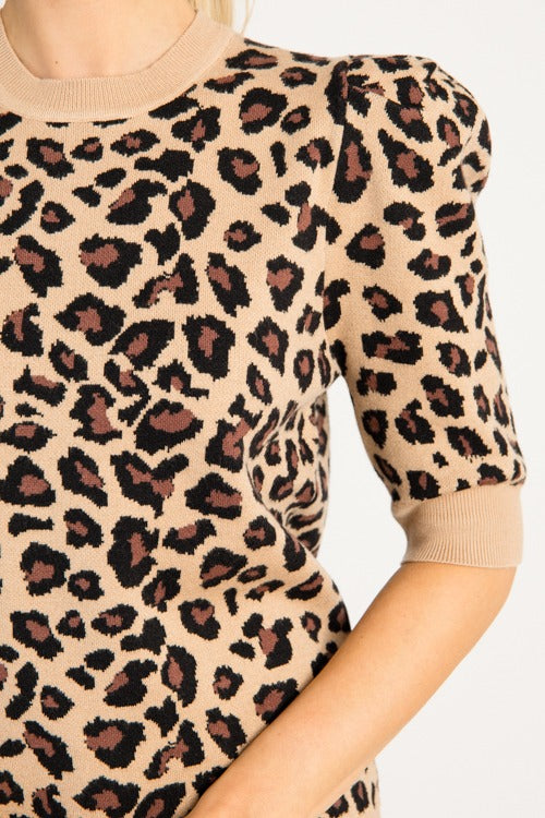 Puff Sleeve Leopard Sweater